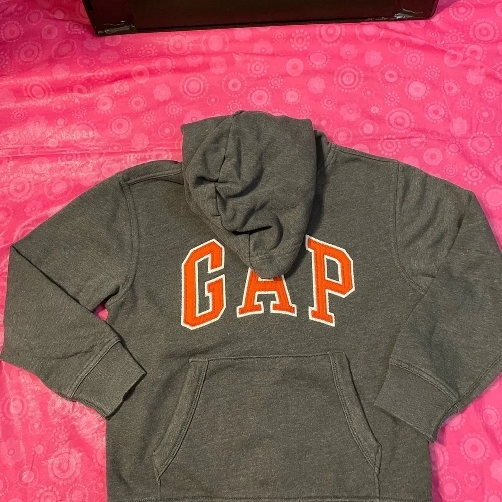 VINTAGE CLASSIC GAP LOGO HOODIE YOUTH SIZE M (8) DARK GRAY/ORANGE PULLOVER!